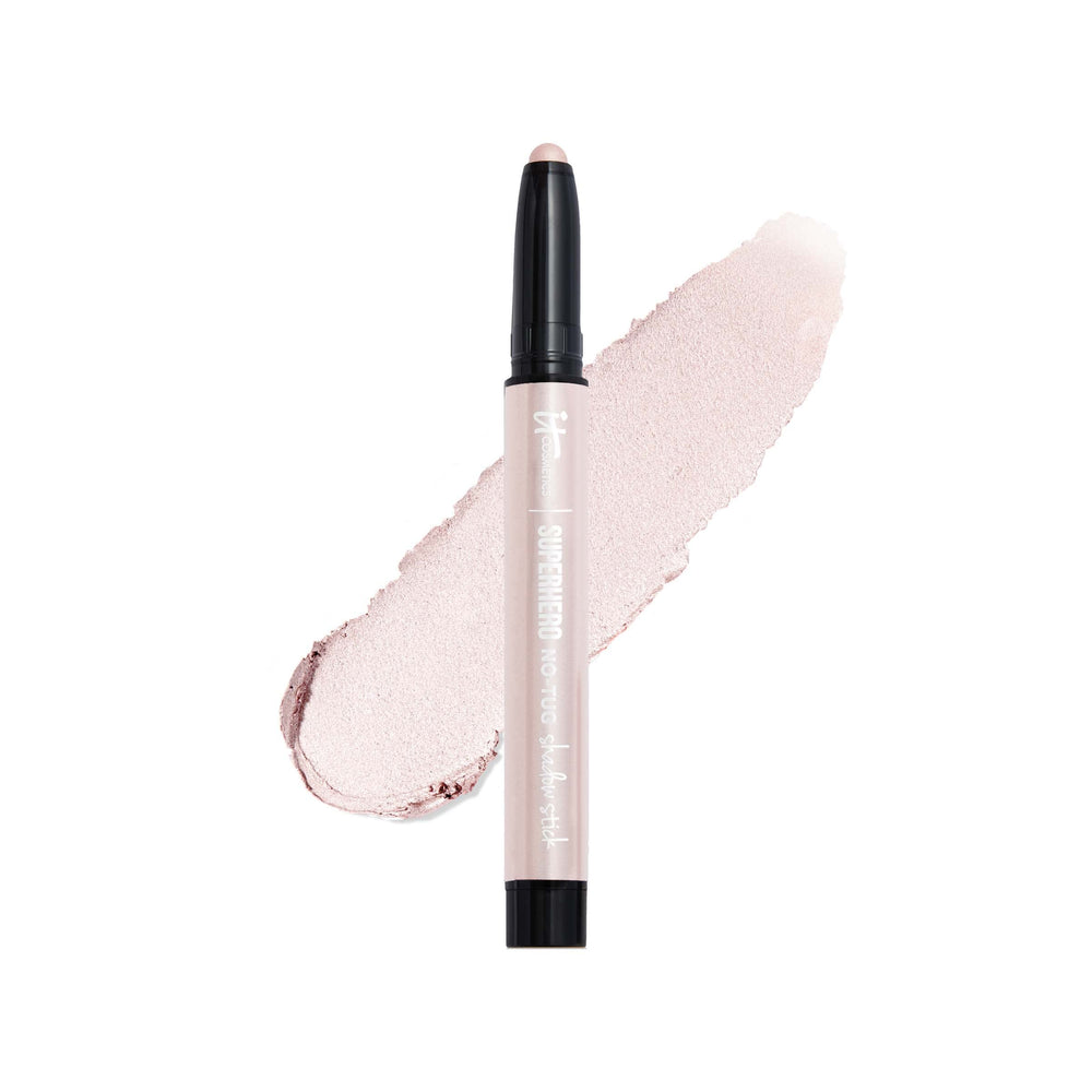 IT Cosmetics Superhero No-Tug Shadow Stick Passionate Pearl swatch with built-in primer for creaseless wear.