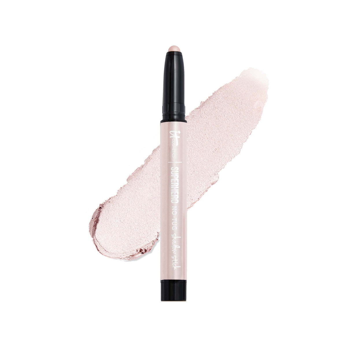 IT Cosmetics Superhero No-Tug Shadow Stick Passionate Pearl swatch with built-in primer for creaseless wear.
