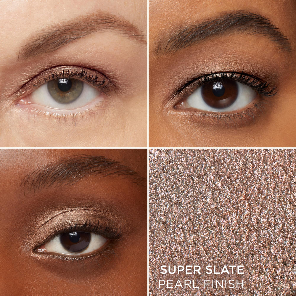 IT Cosmetics Shadow Stick swatch on hand reveals metallic pewter glow.