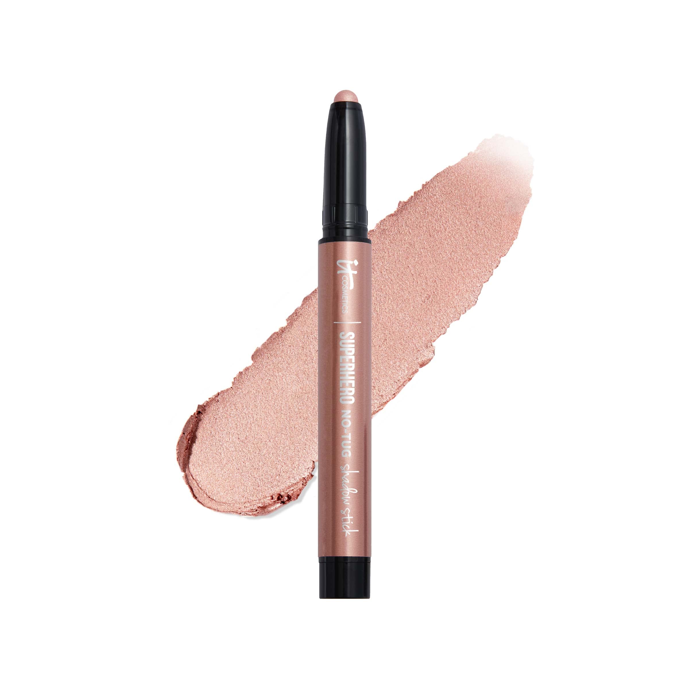 IT Cosmetics Superhero Shadow Stick Warm Rose Gold on eyelids for crease-free color.