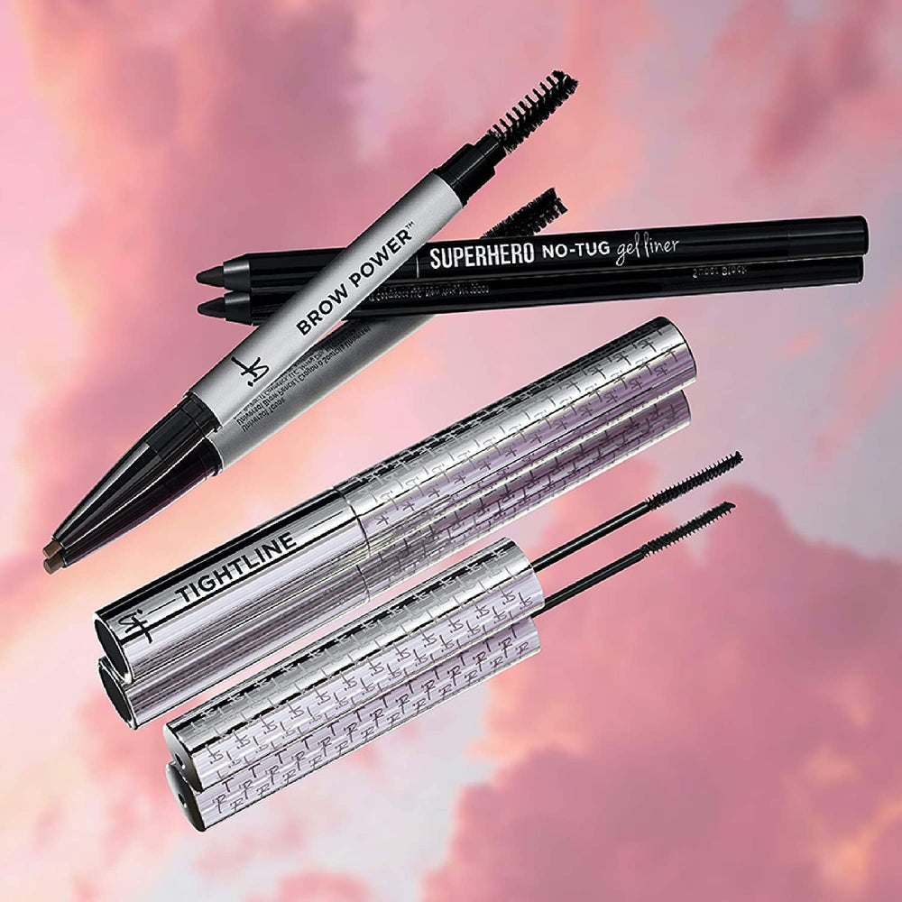 Lengthened lashes appear with IT Cosmetics Tightline mascara primer