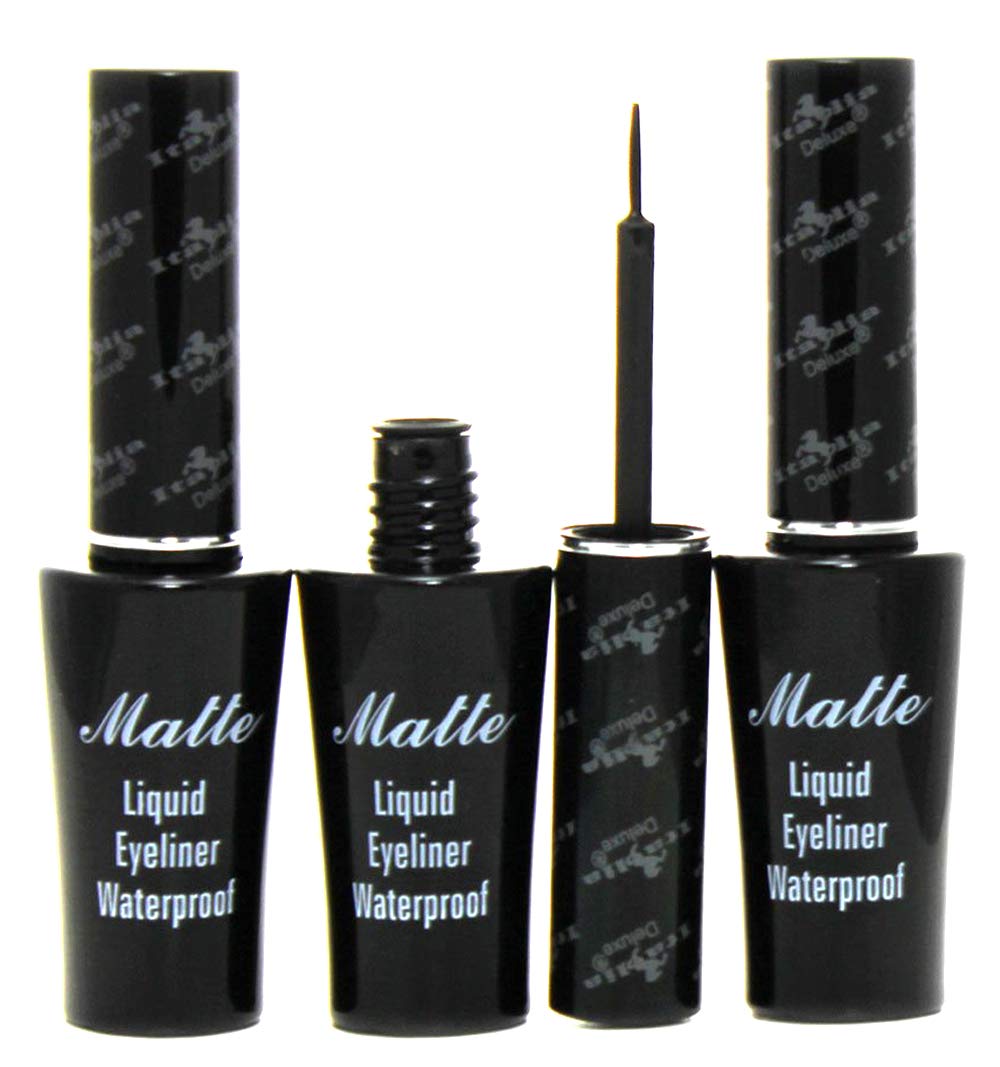 Italia Deluxe Matte Liquid Eyeliner with fine tip for precise lash-line design.