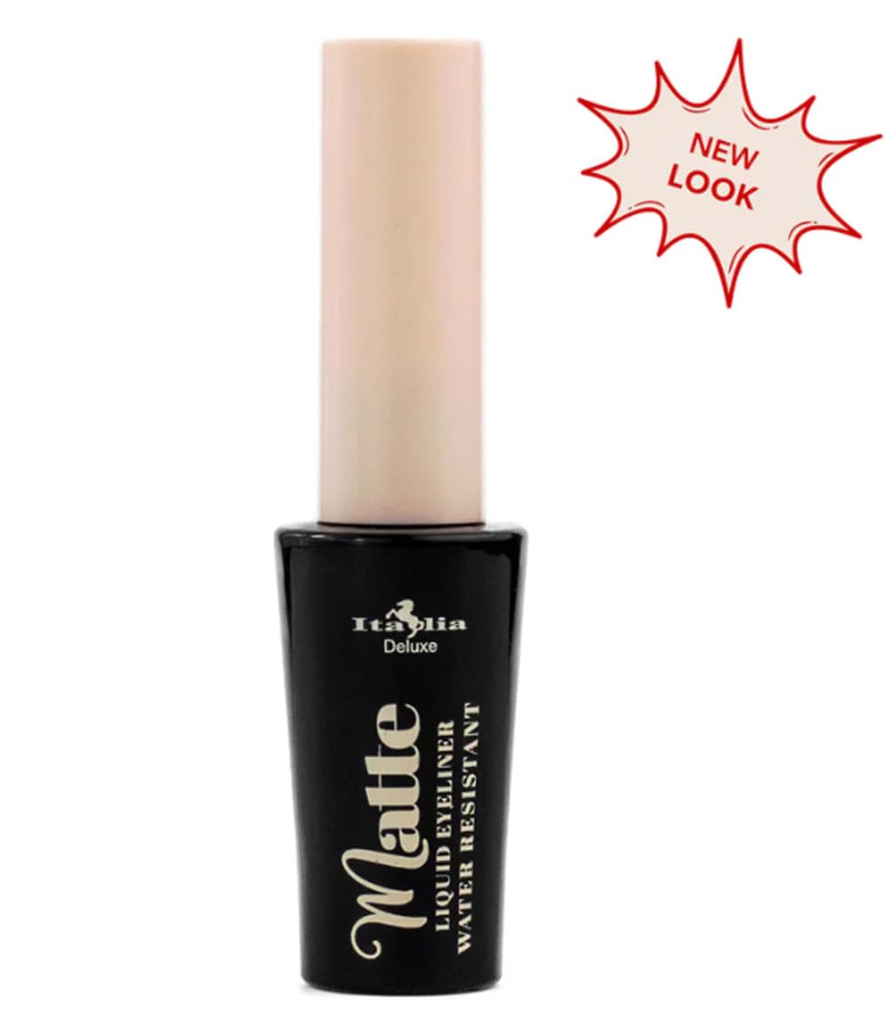 Italia Deluxe Waterproof Eyeliner swatch shows rich black matte finish.