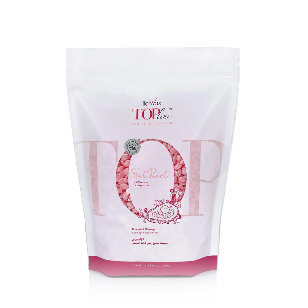 Italwax Pink Pearl hard wax beads for precise facial waxing with a strong first-pull grip.