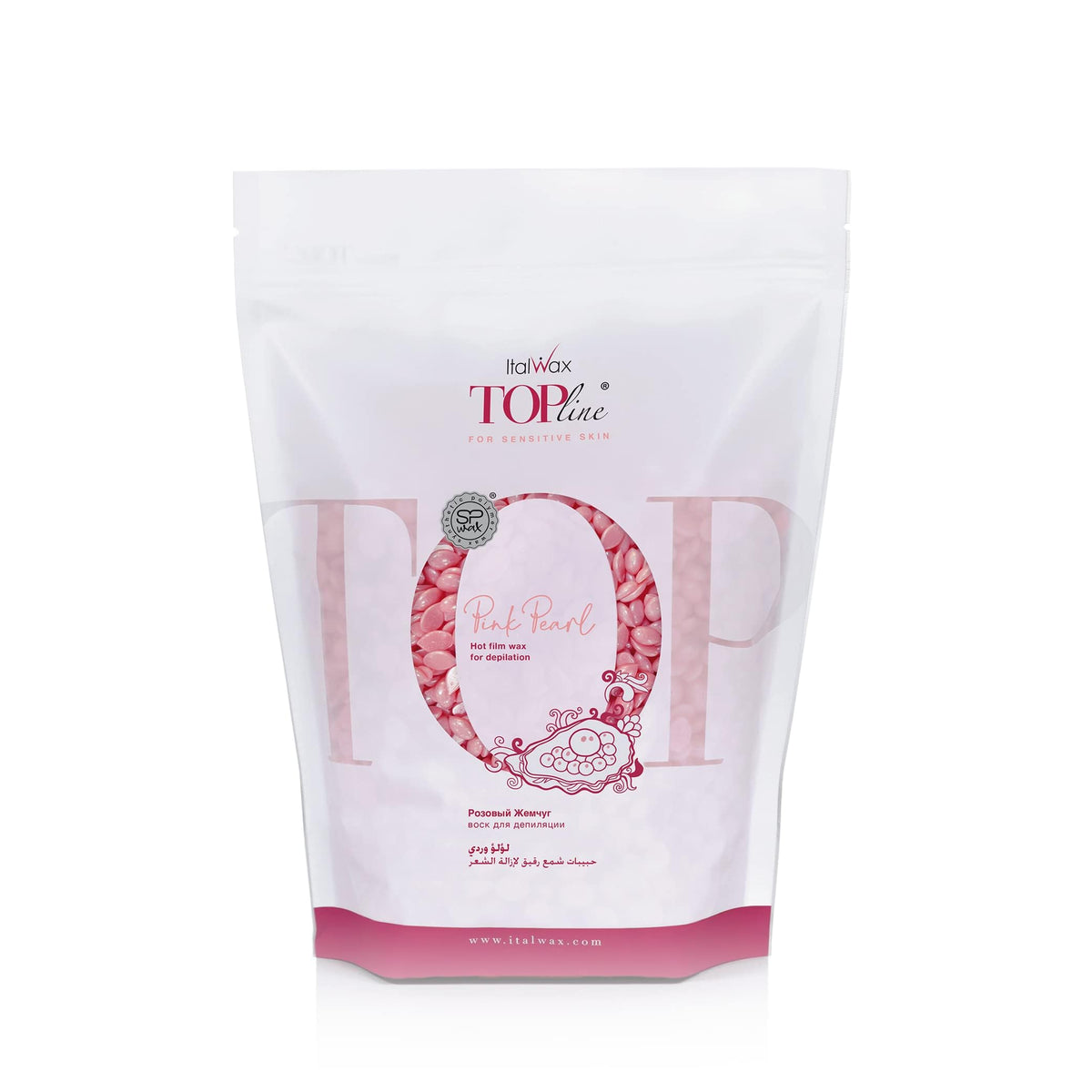 Italwax Pink Pearl hard wax beads for precise facial waxing with a strong first-pull grip.