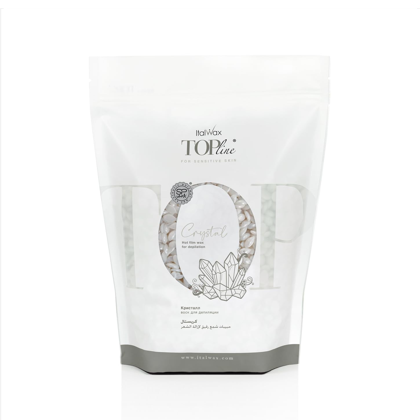 Italwax Top Line Crystal hard wax beads 1.65 lb pack for precise facial waxing.
