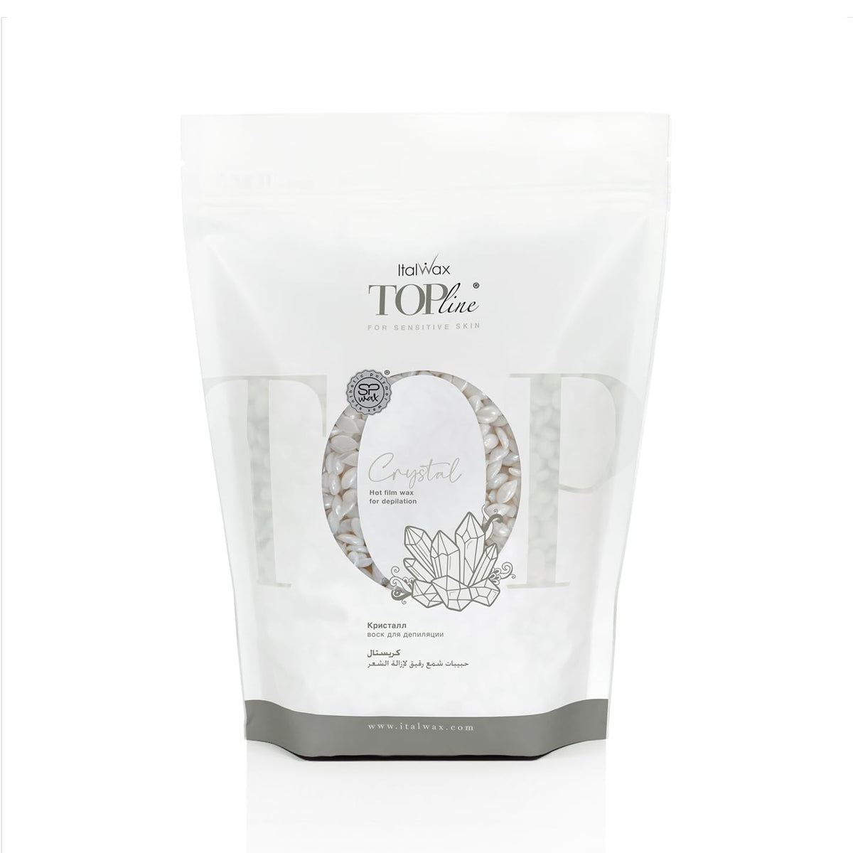 Italwax Top Line Crystal hard wax beads 1.65 lb pack for precise facial waxing.