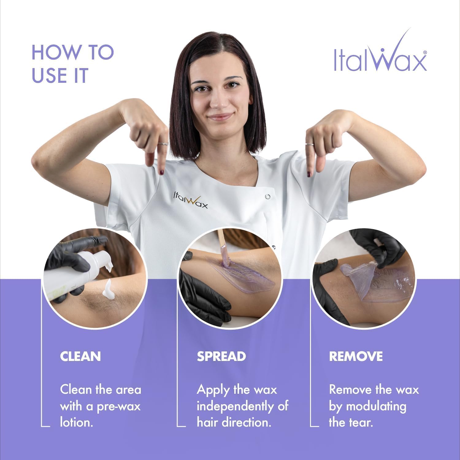 Italwax Orchid wax beads delivering strong grip on coarse and pre-shaved hair.