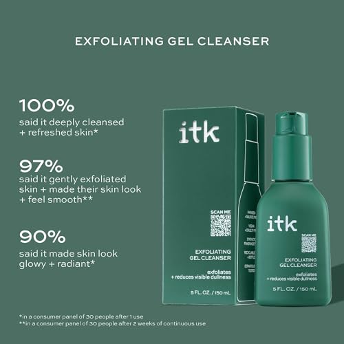 ITK Exfoliante Gel Limpiador: aplicación en la palma para limpieza delicada.