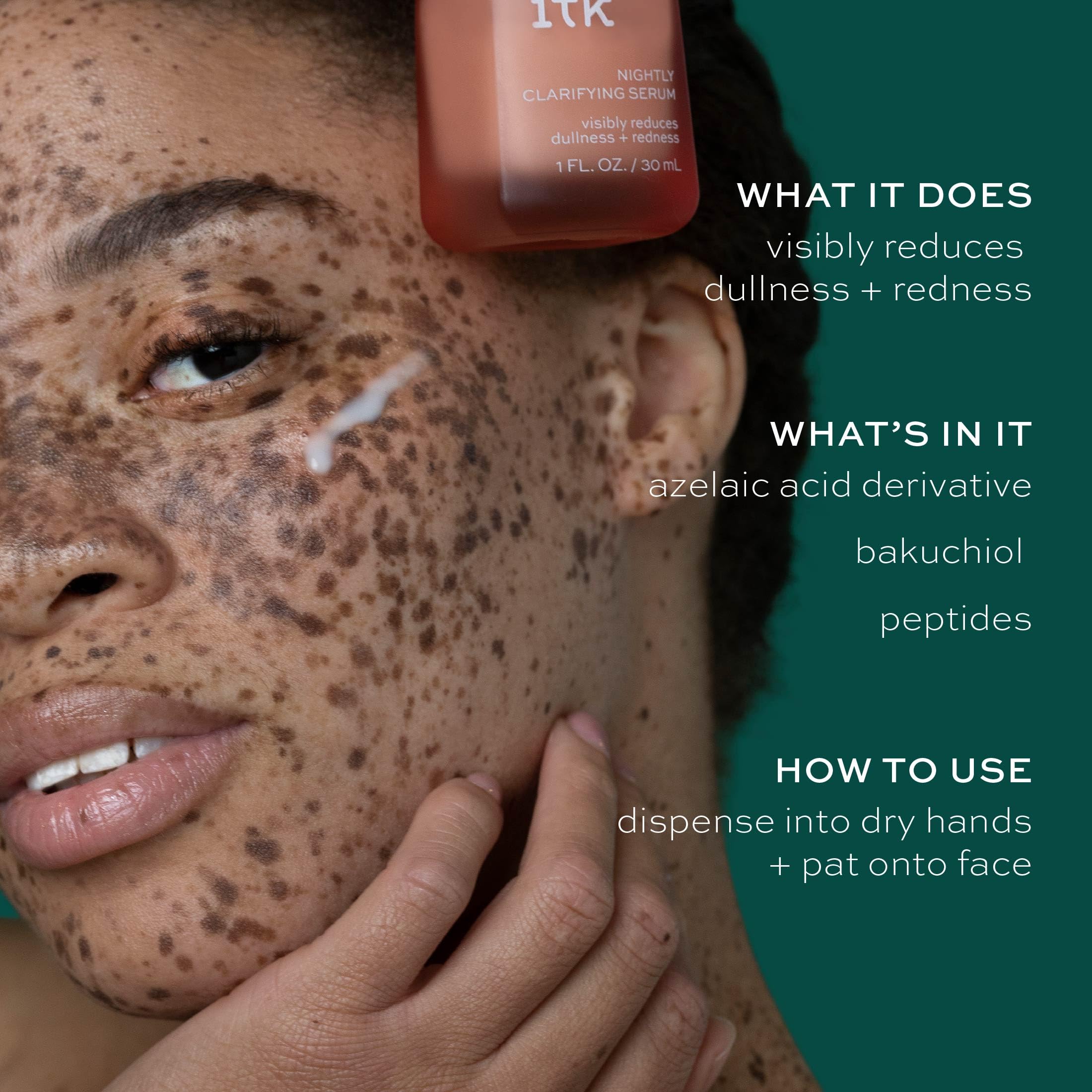 ITK serum texture close-up showing lightweight consistency for daily application.