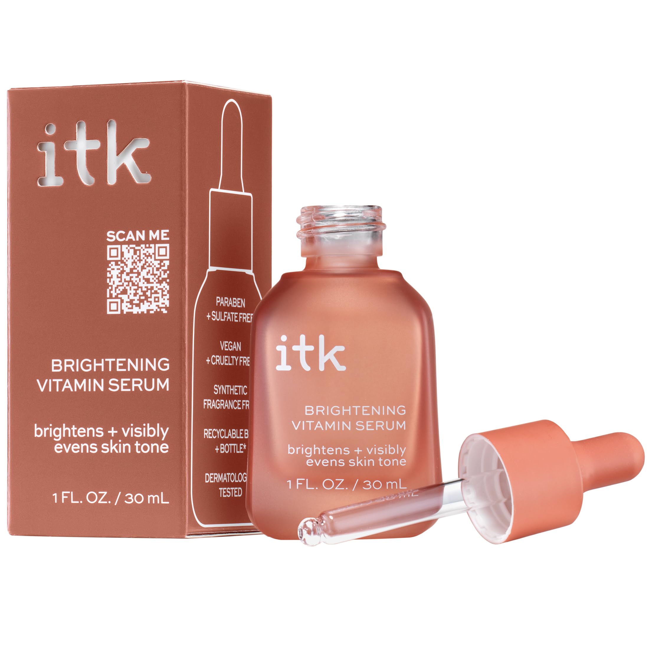 Presentación plana de ITK con suero y productos de cuidado.