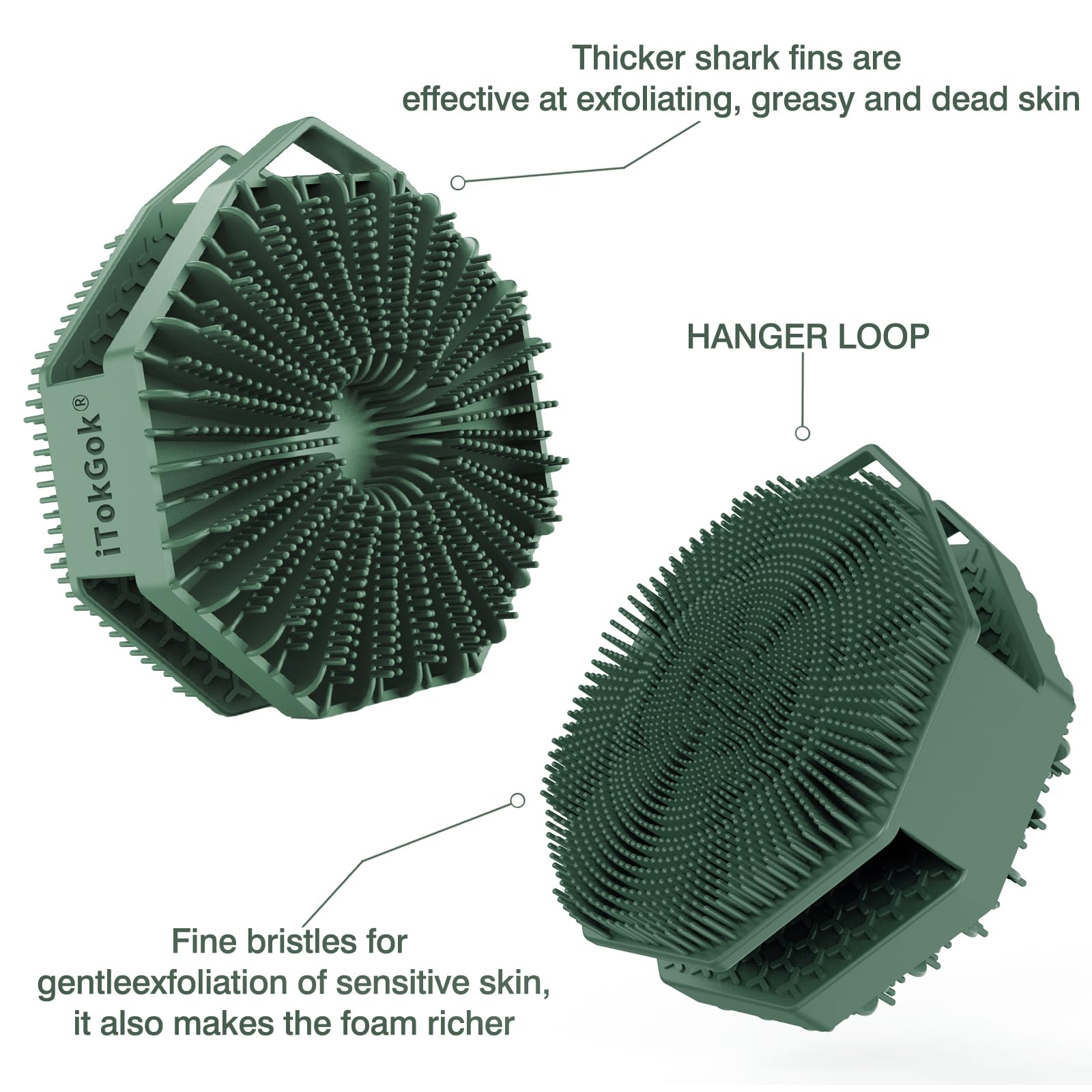 iTokGok diseño ergonómico de silicona para uso cómodo en la ducha.