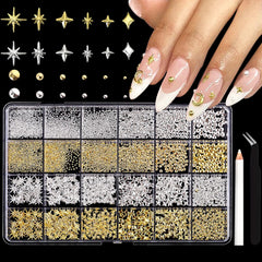 ITPOYOL 3D star charms in gold and silver sparkle nails