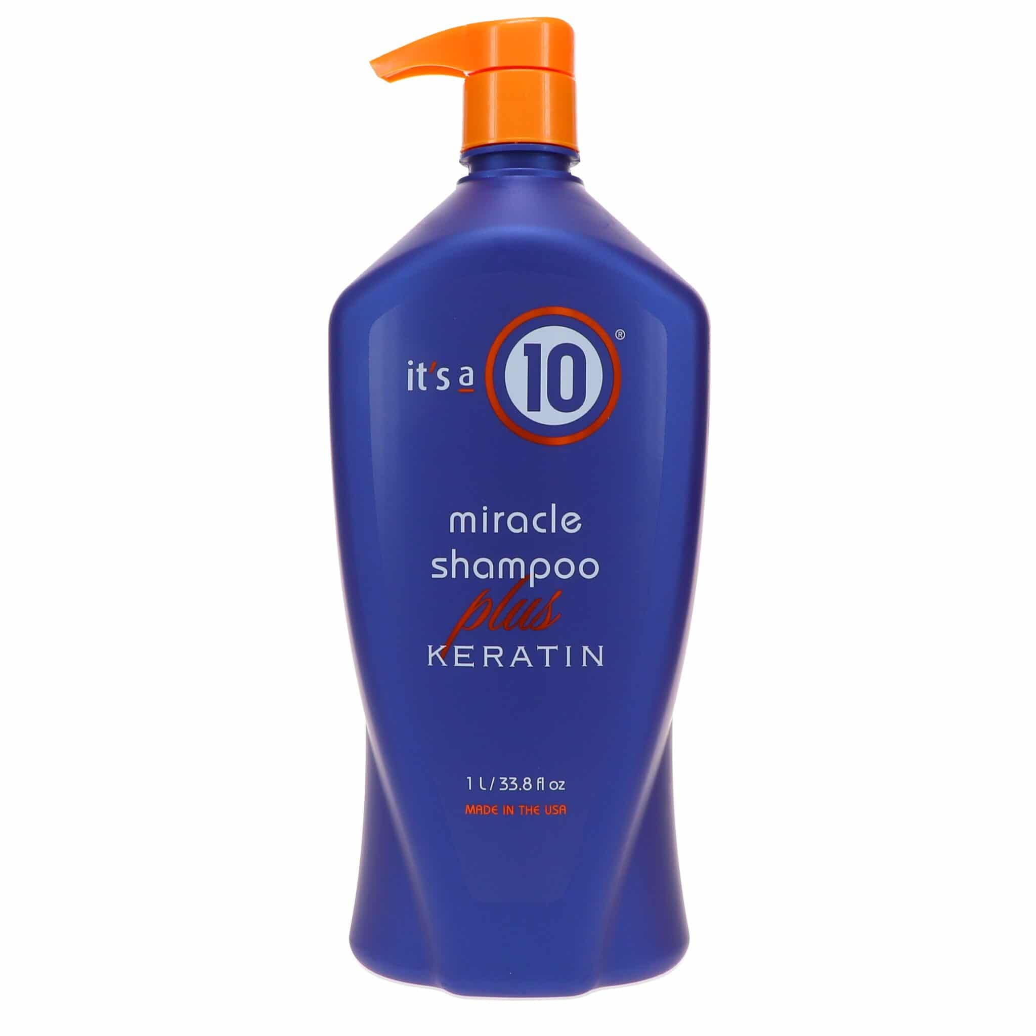 It's 10 Haircare Miracle Shampoo front view bottle with keratin for stronger, smoother hair