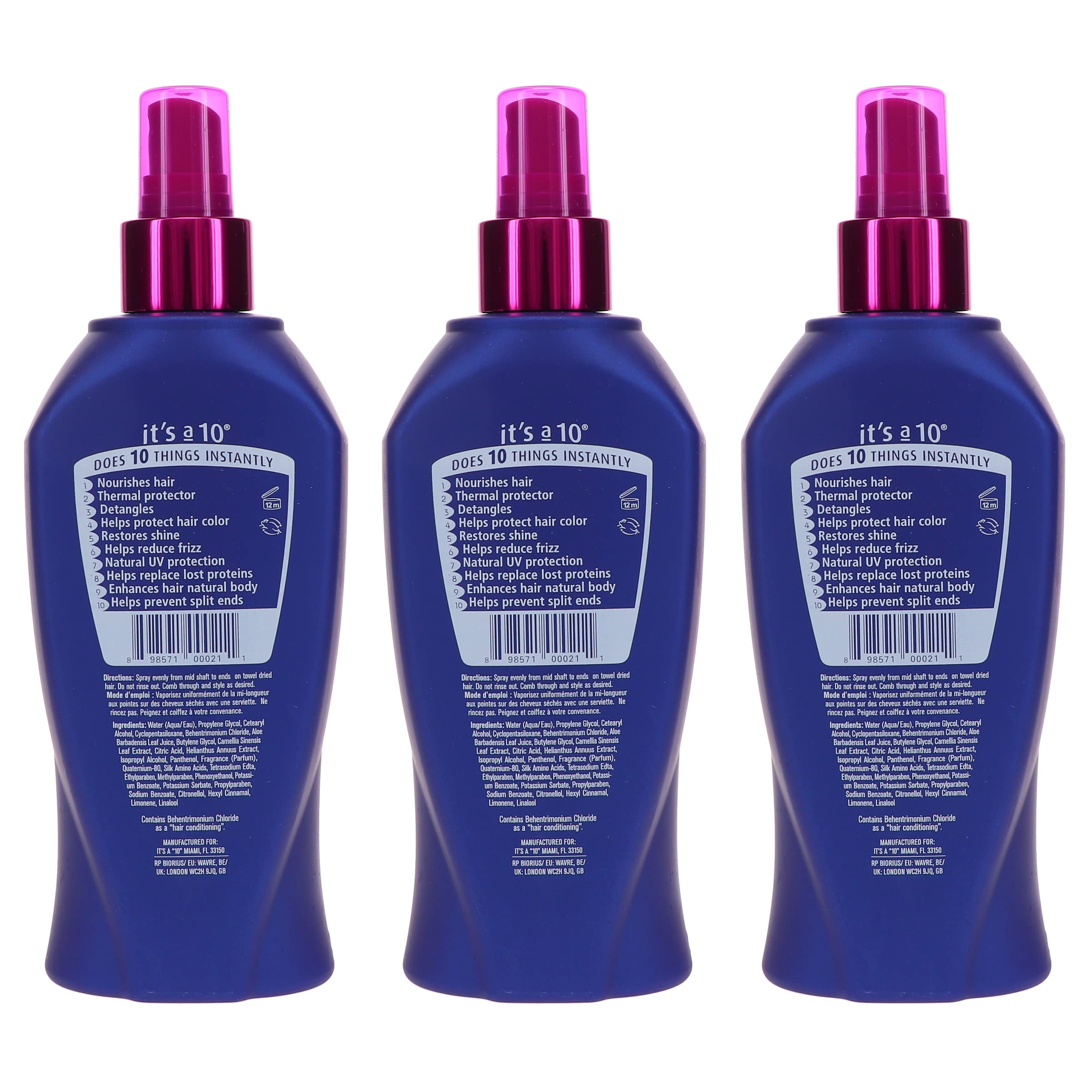 It's a 10 Miracle Leave-In bottle back detailing use directions and key ingredients.