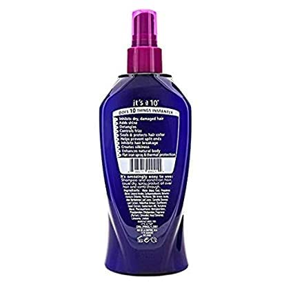 It's a 10 Miracle Leave-In bottle closeup shows premium nourishment for hair.