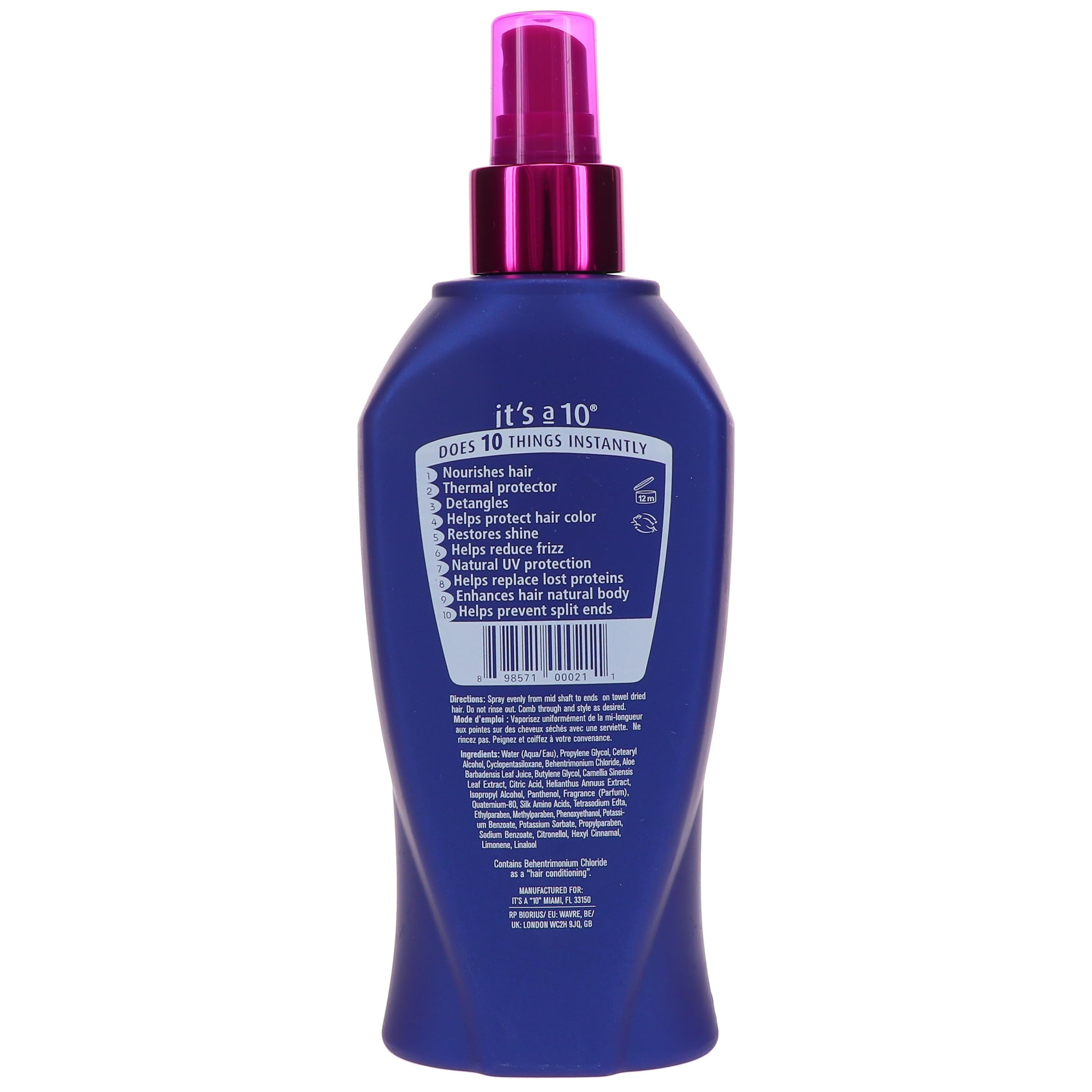 It's a 10 Miracle Leave-In hair application on strands illustrating detangling and shine.