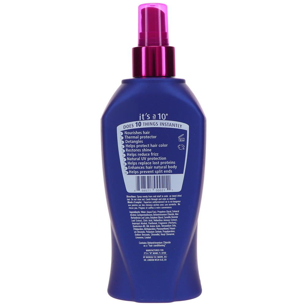 It's a 10 Miracle Leave-In hair application on strands illustrating detangling and shine.