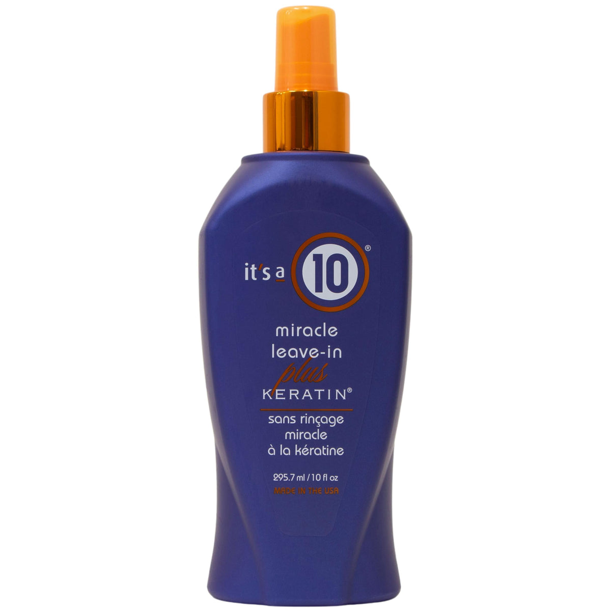 It's A 10 Miracle Leave-In Keratin bottle demonstrates detangling-ready conditioning.