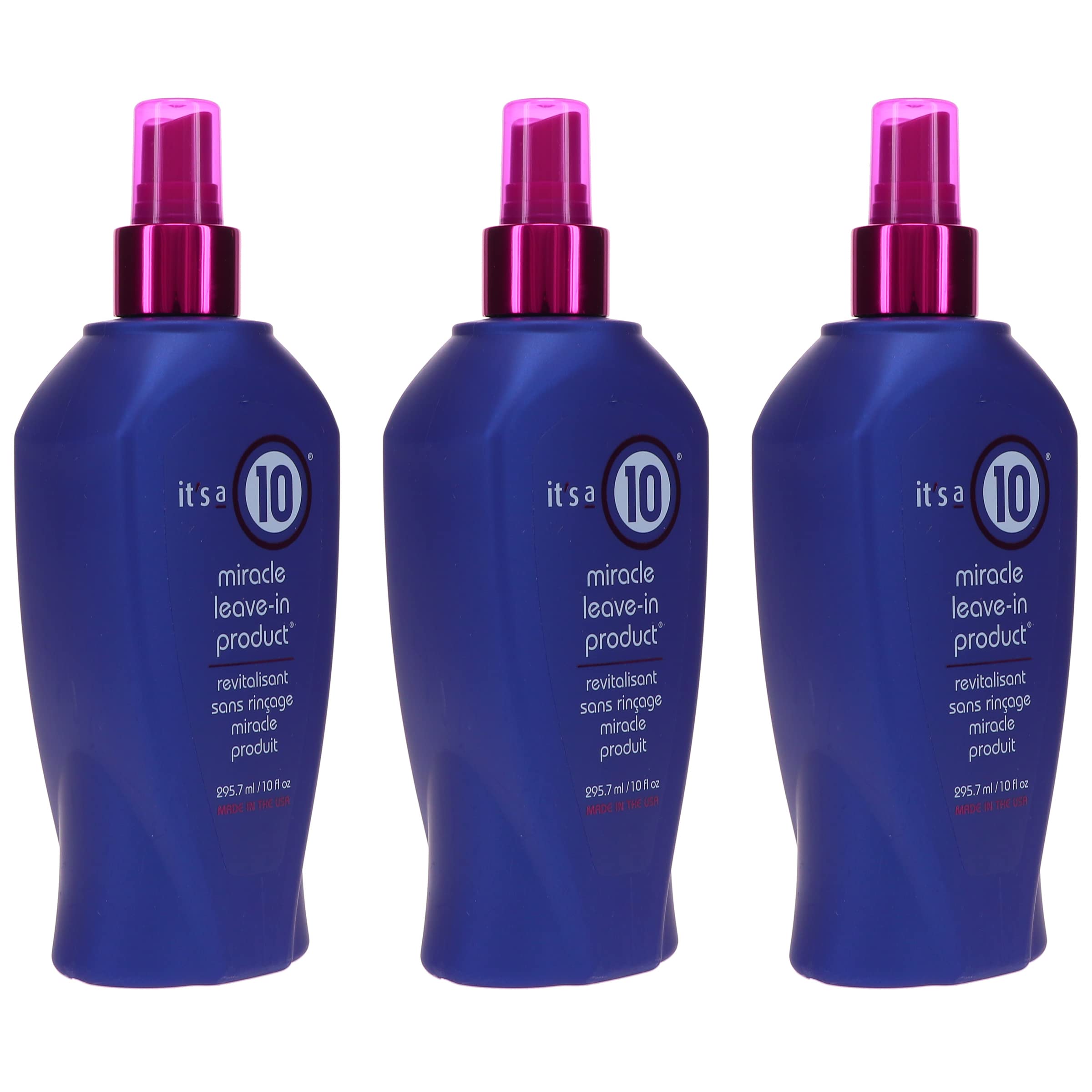 It's a 10 Miracle Leave-In pack of 3 front view showing value and portability.