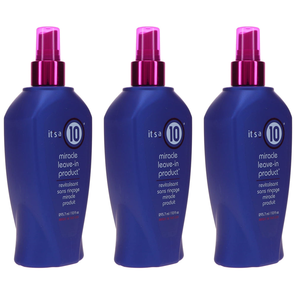 It's a 10 Miracle Leave-In pack of 3 front view showing value and portability.