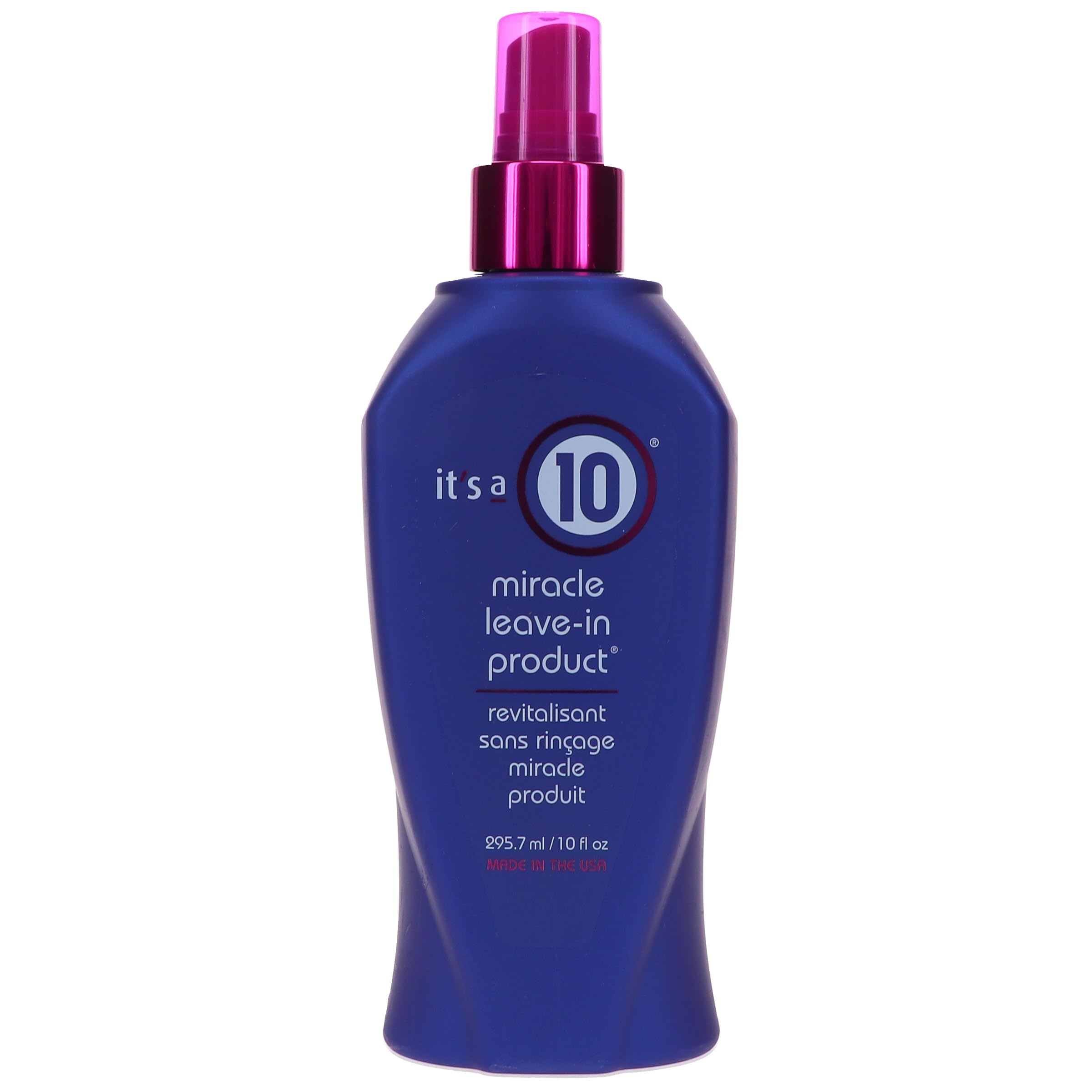 It's a 10 Miracle Leave-In pack side view with crisp branding for trust.