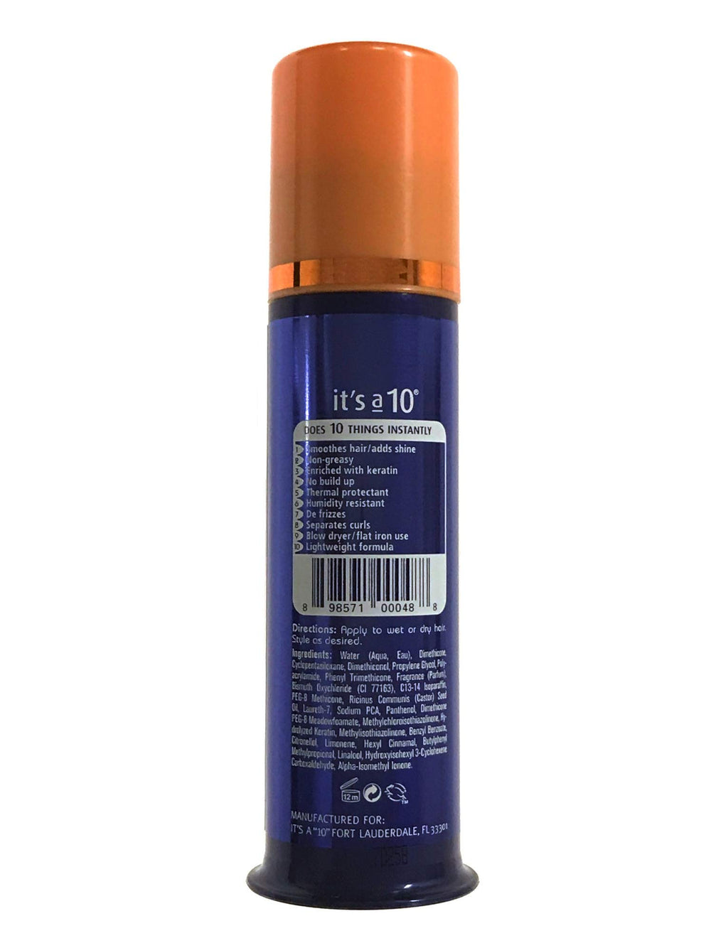 It's a 10 Miracle Leave-In Potion Plus Keratin bottle back shows ingredients and usage tips for hair strength.