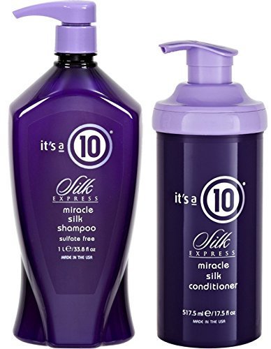 It's a 10 Haircare Miracle Silk Shampoo bottle offering smoother, more manageable hair with color protection.
