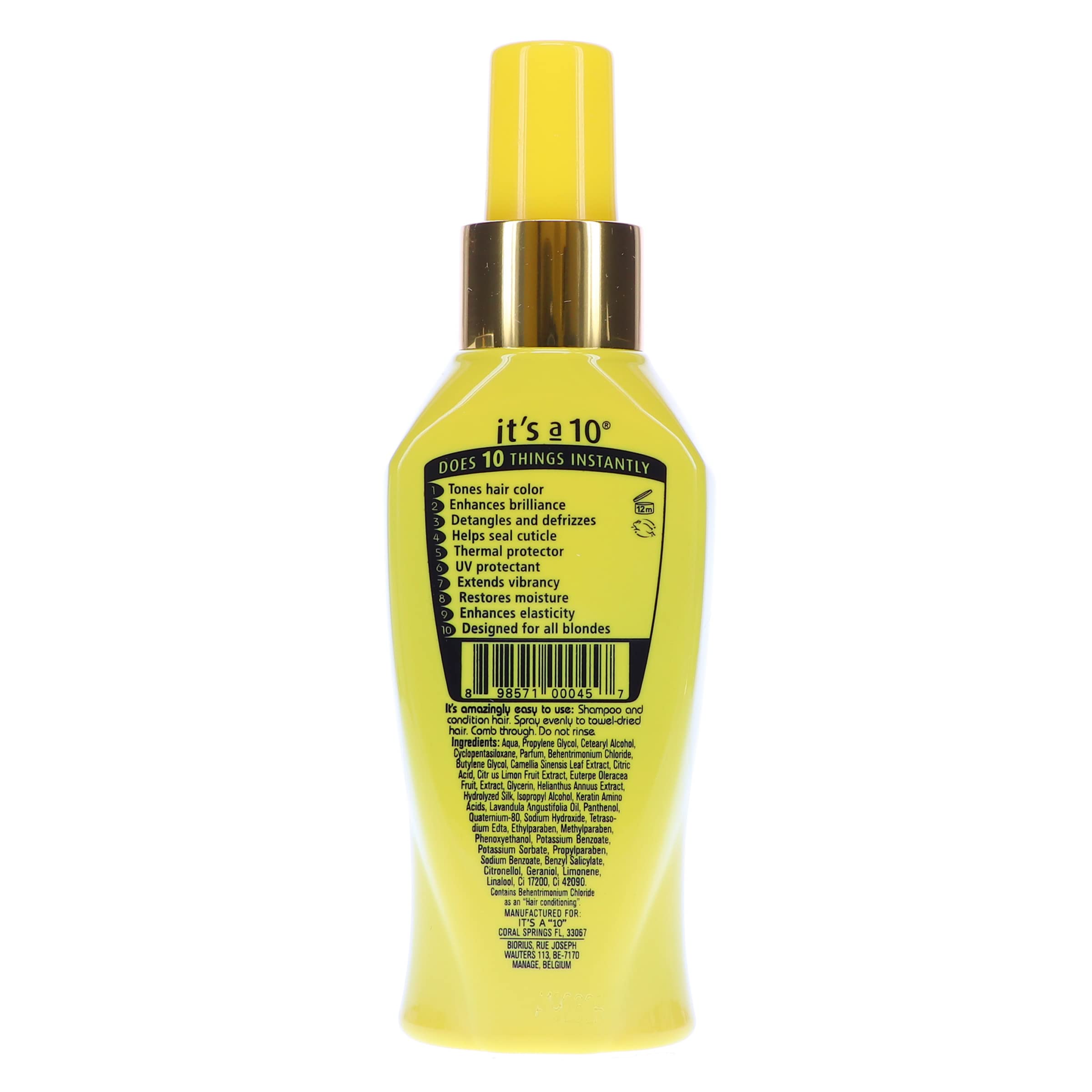 Its A 10 Miracle Leave-In for Blondes brand logo on packaging highlights premium blond care