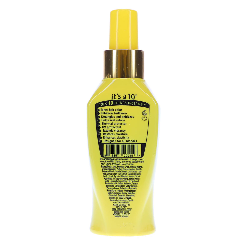 Its A 10 Miracle Leave-In for Blondes brand logo on packaging highlights premium blond care
