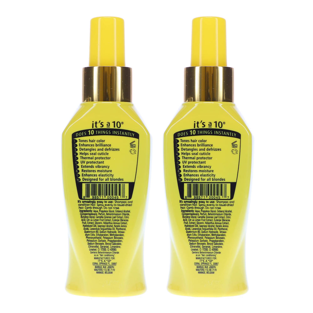 Its A 10 Miracle Leave-In for Blondes pump top bottle ready for easy dispensing