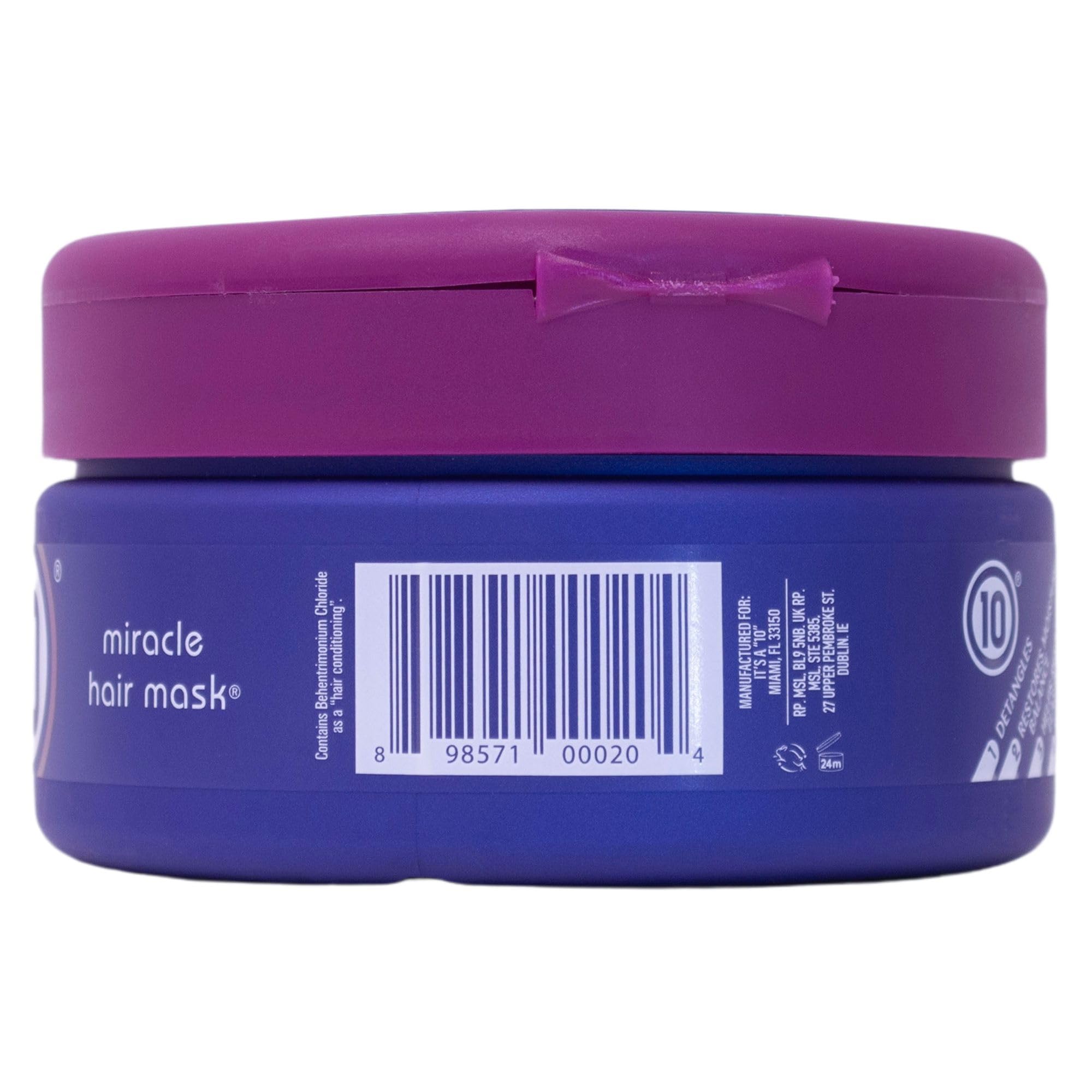 It's A 10 Miracle Hair Mask packaging view shows premium jar design.