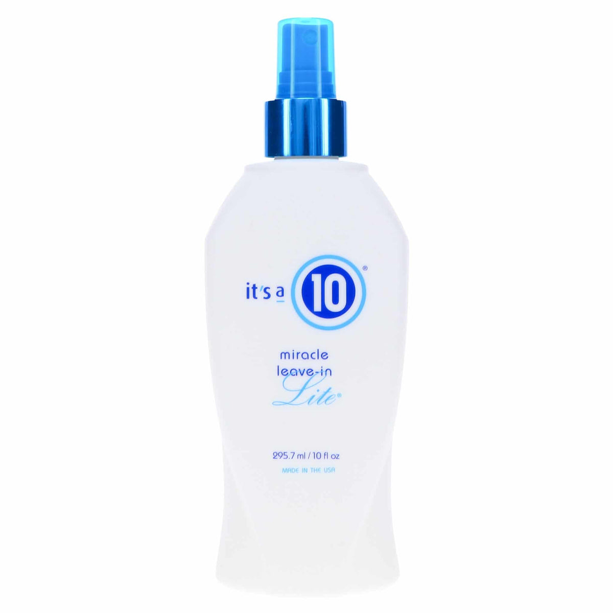 Its A 10 Miracle Leave-In Lite bottle, a lightweight detangling solution for shiny, frizz-free hair.