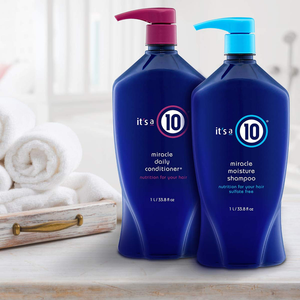 It's A 10 Miracle Moisture Duo packaging shot emphasizing color-safe formula and hydration.