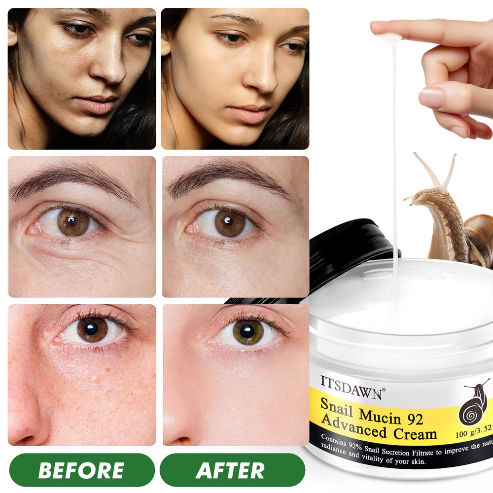 Piel radiante y natural gracias a la crema ITSDAWN 92% de baba de caracol.