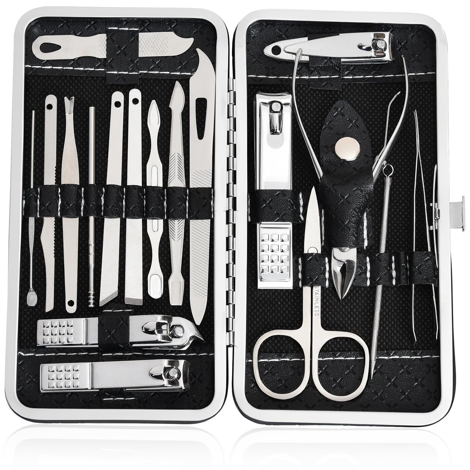 IUFQOZG 19-in-1 manicure set case demonstrates compact travel-ready design.