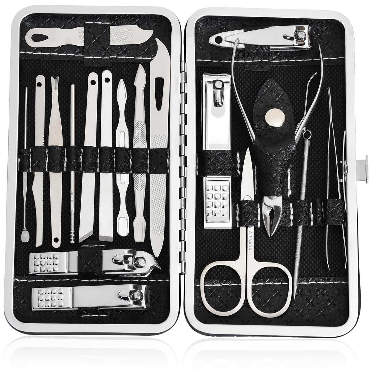 IUFQOZG 19-in-1 manicure set case demonstrates compact travel-ready design.