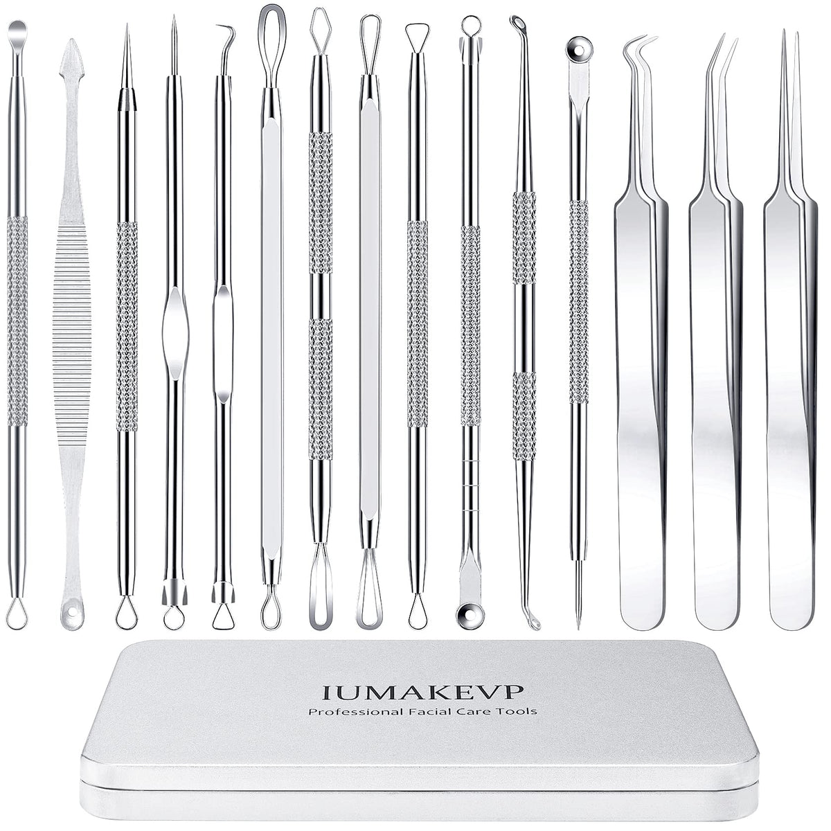 IUMAKEVP pimple popper toolkit with metal case for safe, organized storage and travel.