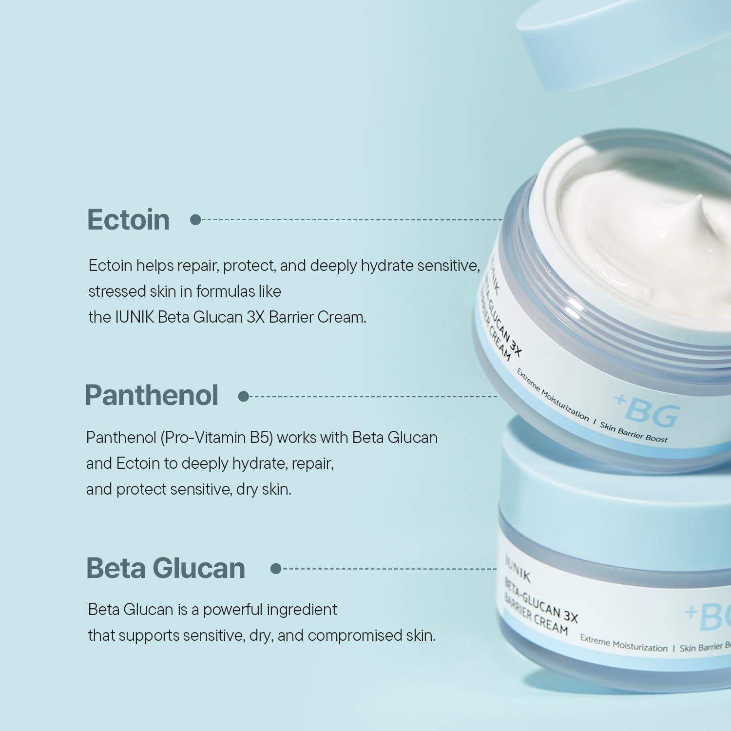 Aplicación suave de crema Beta-Glucan en la piel