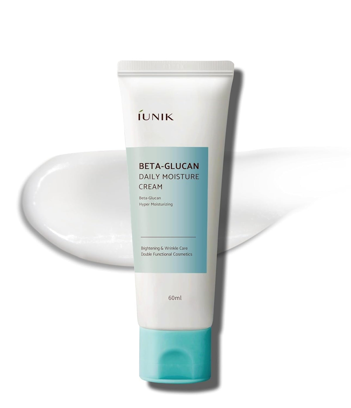 IUNIK Beta-Glucan crema hidratante muestra empaque, promueve hidratación suave para piel sensible