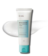 IUNIK Beta-Glucan crema hidratante muestra empaque, promueve hidratación suave para piel sensible