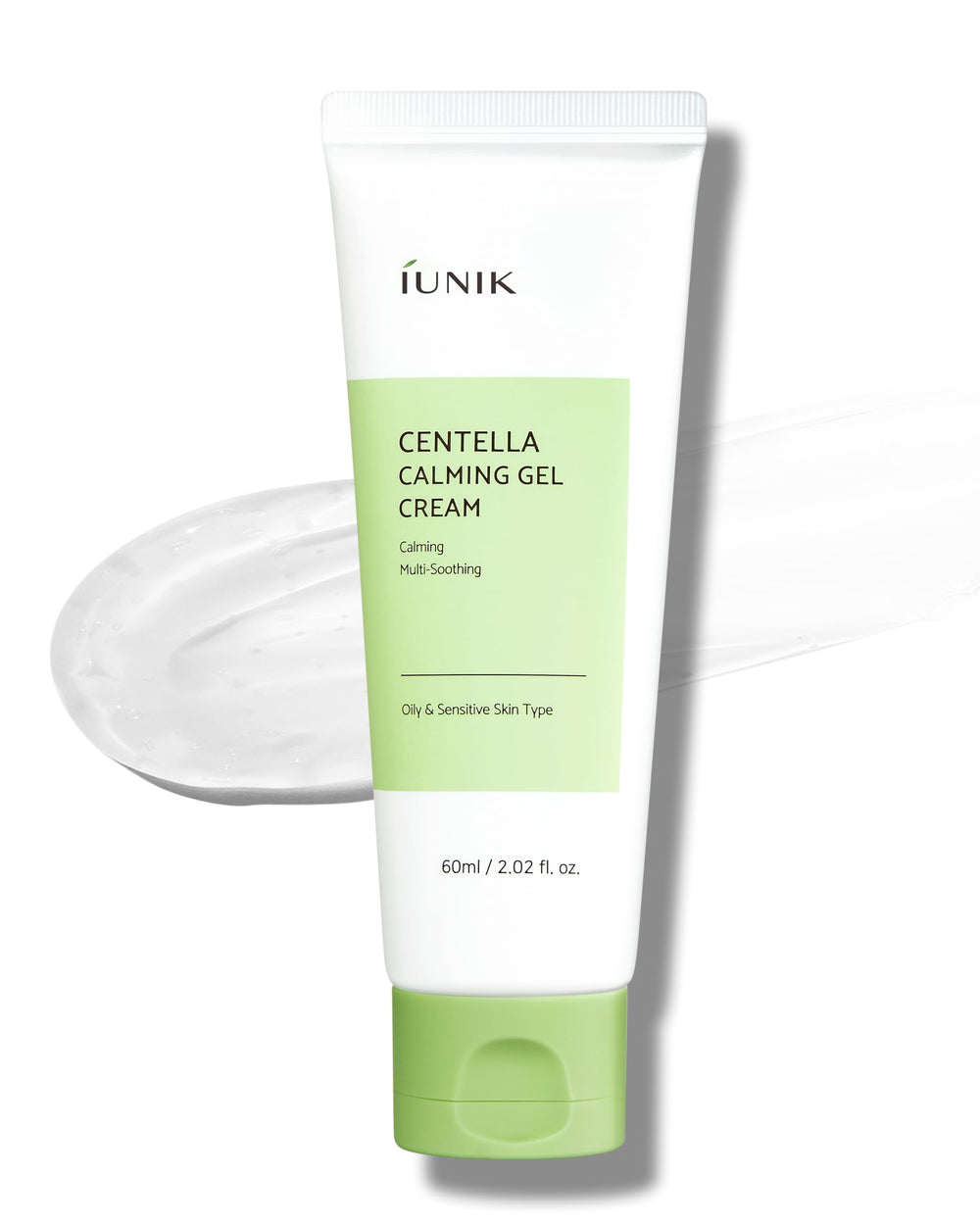 IUNIK Centella Calming Gel Cream en bote, hidratación suave sin grasa.