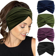 IVARYSS extra wide black headband with twist knot for secure all-day wear