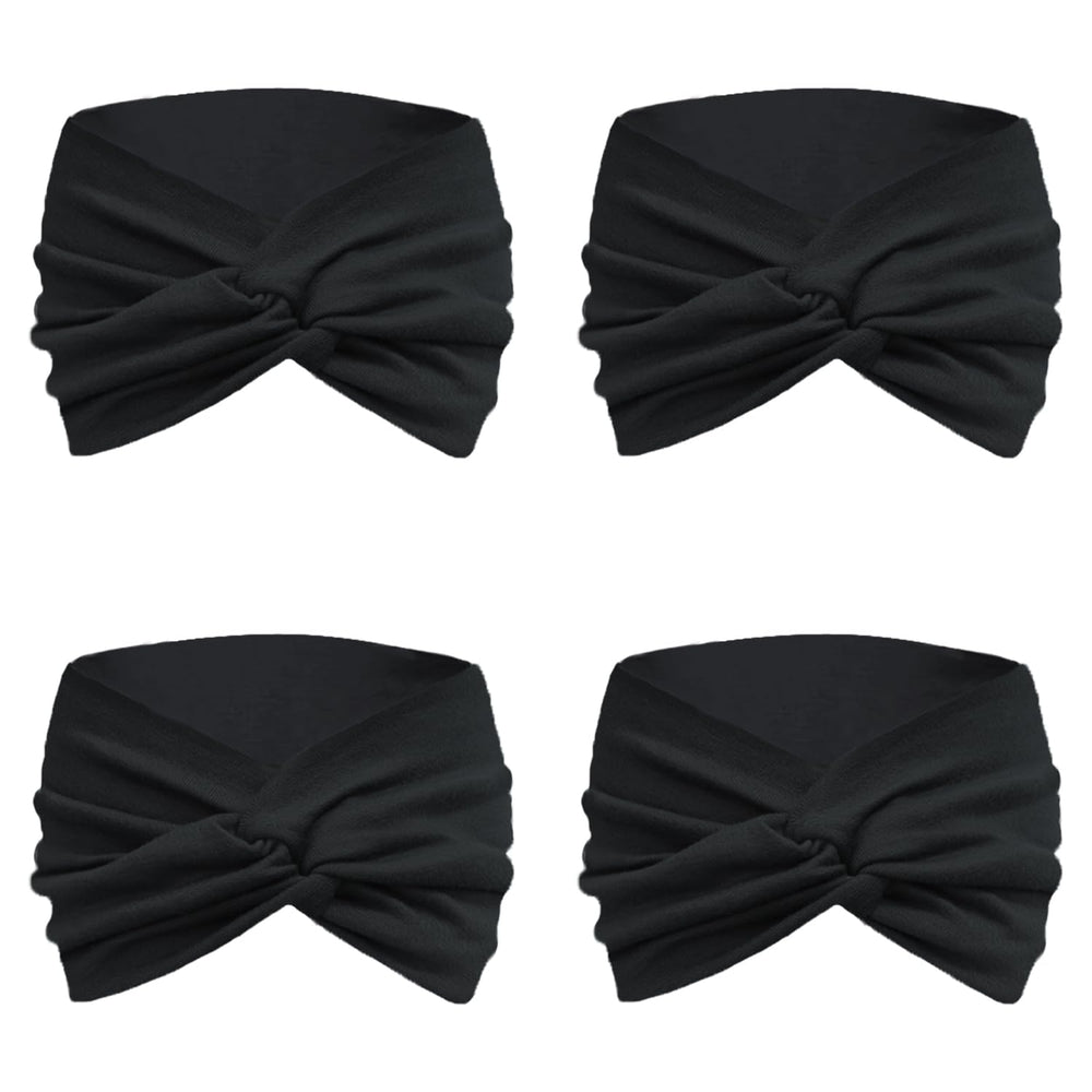 IVARYSS twist-knotted black headband secure during workouts.