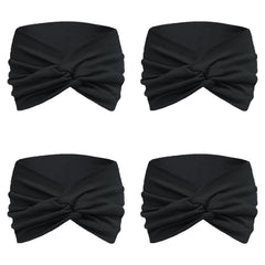 IVARYSS twist-knotted black headband secure during workouts.