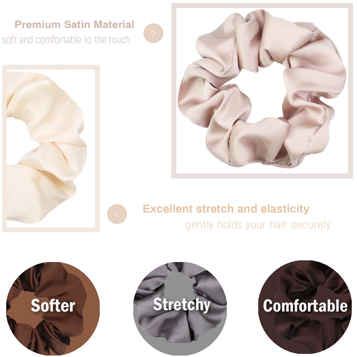 IVARYSS satin scrunchies demonstrating excellent elasticity for secure hold