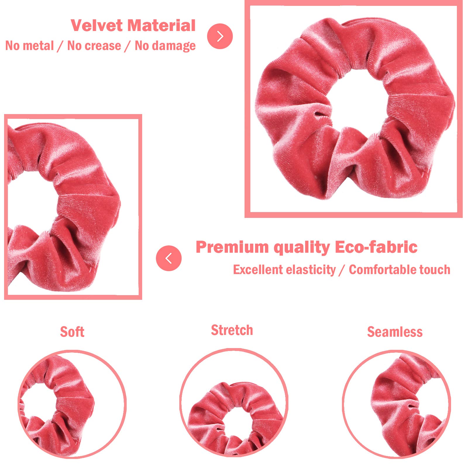IVARYSS Scrunchies detalle de terciopelo, tacto suave para peinados rápidos.