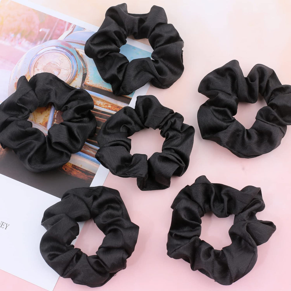 IVARYSS scrunchies seda suave en negro, accesorio elegante.