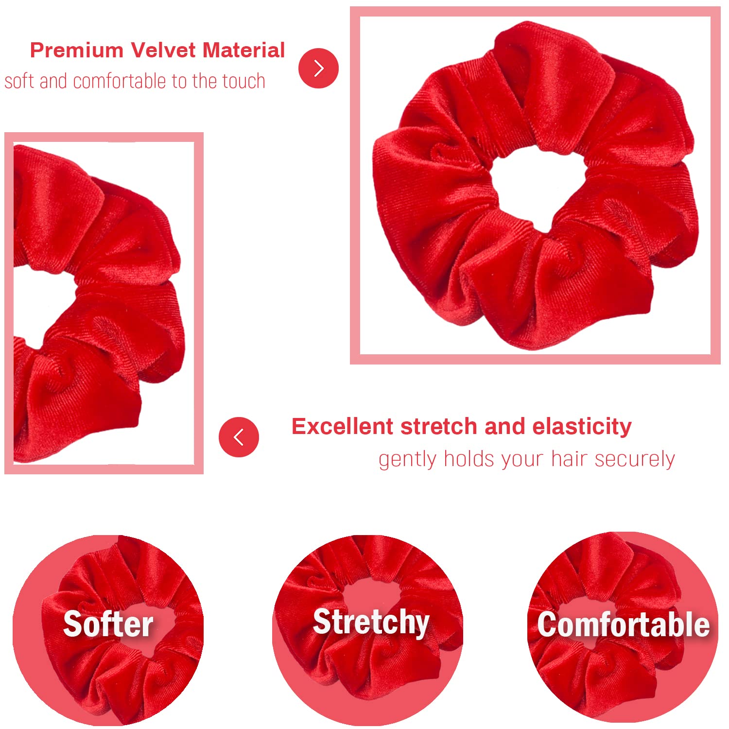 IVARYSS velvet scrunchie elastic detail shows stretch for gentle daily use.