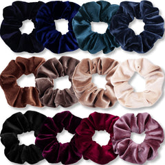 IVARYSS velvet scrunchies 12-pack in dark colors for versatile daily styling.
